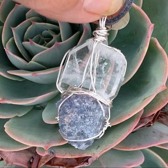 Faden Quartz & Blue Fluorite Drusy Necklace - Picture 12 of 16